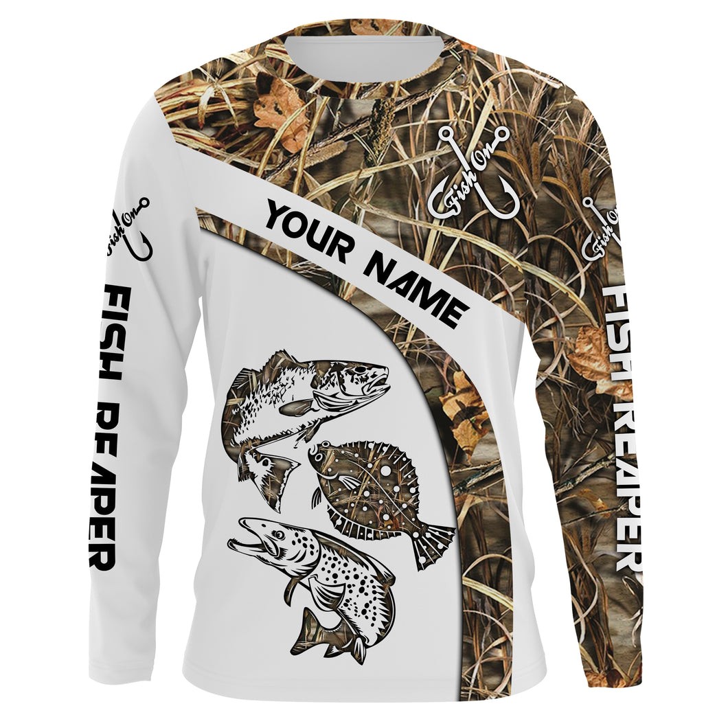Beautiful Texas Slam Fishing Tattoo Redfish, Speckled Trout, Flounder UV protection quick dry Customize name long sleeves UPF 30+ - NQS765