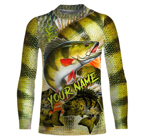 Personalized Yellow perch Fishing jerseys, perch scales long sleeve fishing shirts uv protection NQS3846