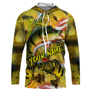 Personalized Peacock bass Fishing jerseys, bass scales long sleeve fishing shirts uv protection NQS3847