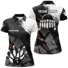 Load image into Gallery viewer, Black and white Women bowling polo shirts Custom retro bowling ball pins bowling team league jerseys NQS6264