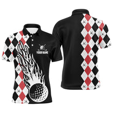 Load image into Gallery viewer, Mens golf polo shirts custom black and red argyle pattern golf ball fire cool men&#39;s golf shirt NQS6932