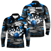 Load image into Gallery viewer, Mens Bowling polo shirts Custom black and blue retro Bowling Team league Jerseys, gifts for bowlers NQS7100