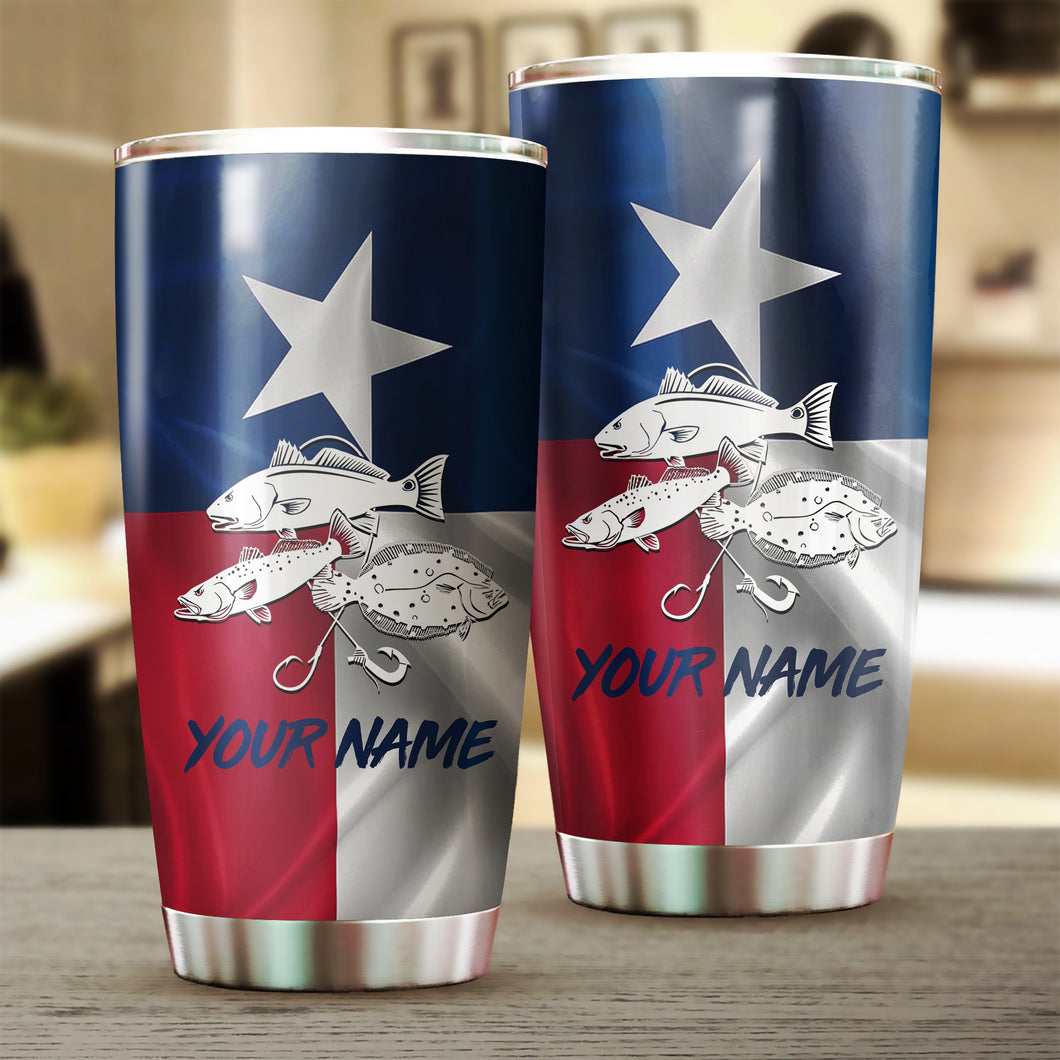 1PC Texas Slam Redfish Puppy Drum, Speckled Trout, Flounder Customize name Stainless Steel Fishing Tumbler Cup Personalized Fishing gift fishing team - NQS758