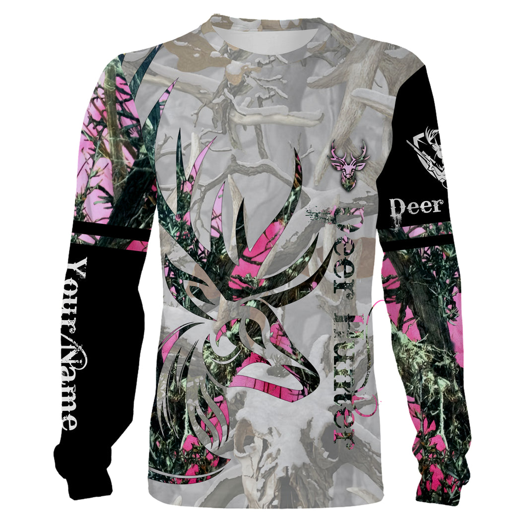 Deer Hunter Country Girl Pink Muddy camo Custom Name 3D All over print shirts - personalized hunting apparel gifts for Adult and Kid - NQS768
