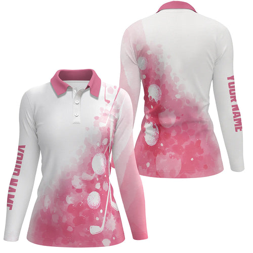 White and pink watercolor Women golf polo shirt custom golf ball clubs ladies golf polo tops NQS6274