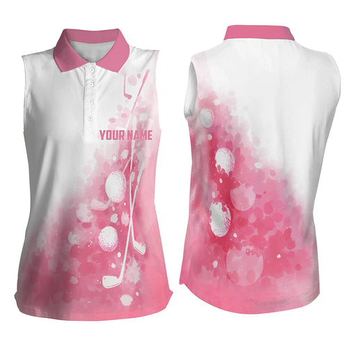 White and pink watercolor Women sleeveless polo shirt custom golf ball clubs ladies sleeveless tops NQS6274