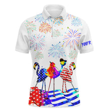 Load image into Gallery viewer, Mens golf polo shirts Flamingo American flag custom name red white and blue flamingo polo shirt NQS4231