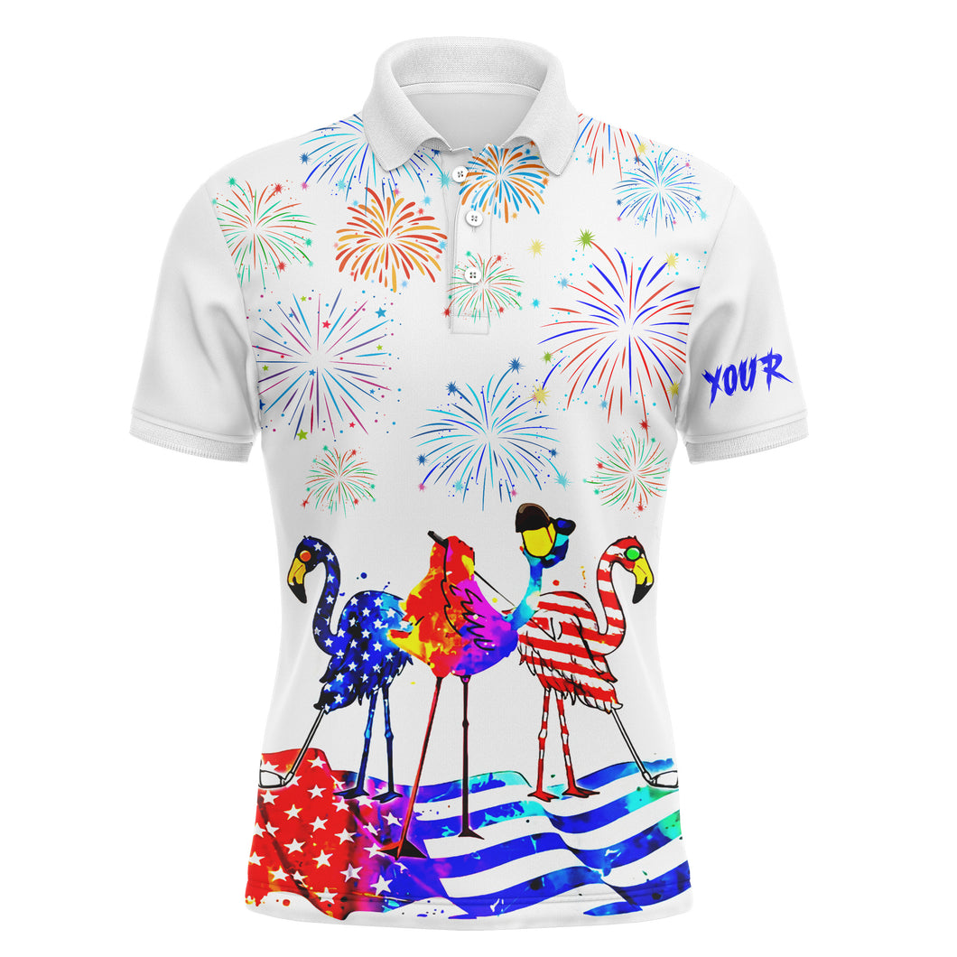 Mens golf polo shirts Flamingo American flag custom name red white and blue flamingo polo shirt NQS4231