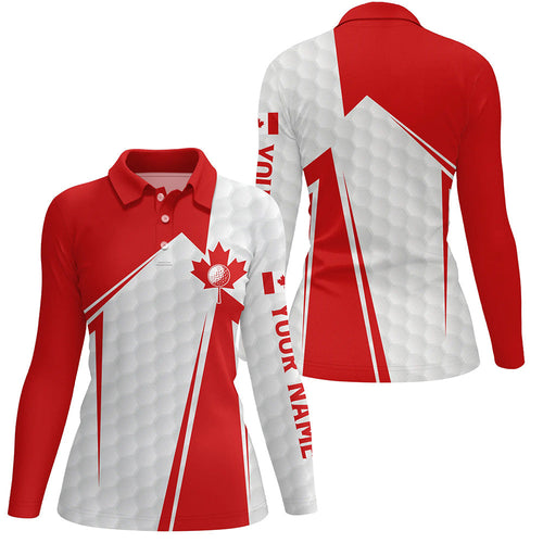 Canadian flag white golf ball skin Womens golf polo shirts custom name patriotic womens golf clothes NQS6742