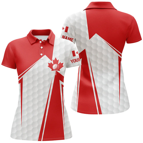 Canadian flag white golf ball skin Womens golf polo shirts custom name patriotic womens golf clothes NQS6742