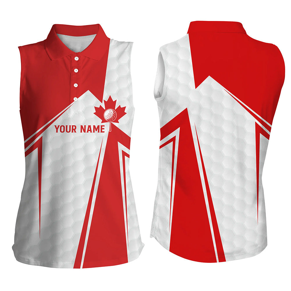 Canadian flag white golf ball skin Womens sleeveless polo shirt custom patriotic womens golf clothes NQS6742