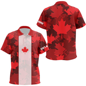 Canadian flag Kid golf polo shirts custom red Maple leaves pattern patriotic golf shirts for Kid NQS6745