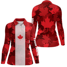 Load image into Gallery viewer, Canadian flag Womens golf polo shirt custom red Maple leaves pattern patriotic golf shirt for women NQS6745