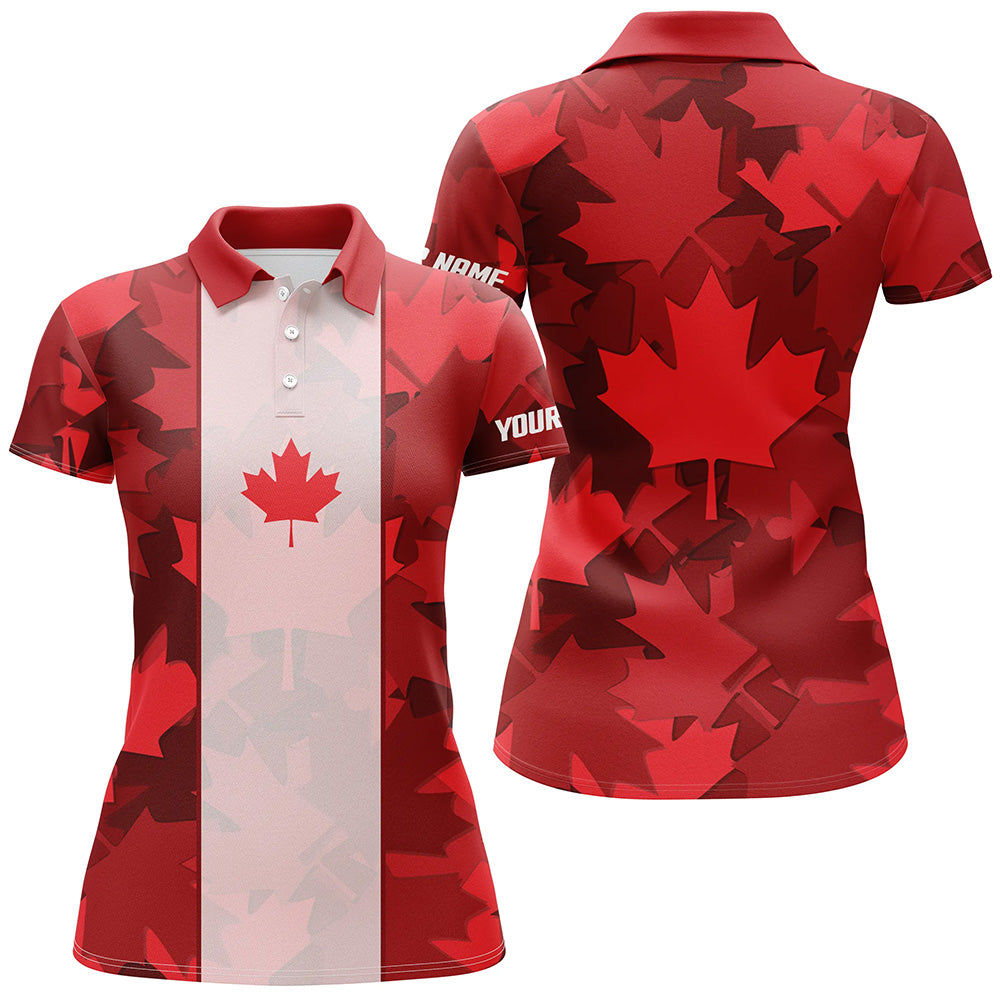Canadian flag Womens golf polo shirt custom red Maple leaves pattern patriotic golf shirt for women NQS6745