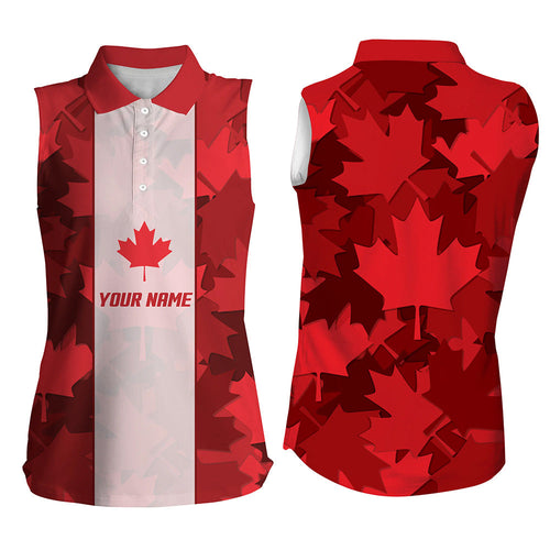 Canadian flag Womens sleeveless polos shirt custom red Maple leaves pattern golf shirts for ladies NQS6745