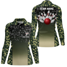 Load image into Gallery viewer, Green camo bowling polo shirts for women custom team shirts bowling jerseys, gifts for bowlers NQS6939