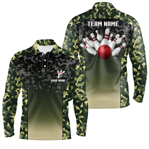 Green camo bowling polo shirts for men custom team shirts bowling jerseys, gifts for bowlers NQS6939