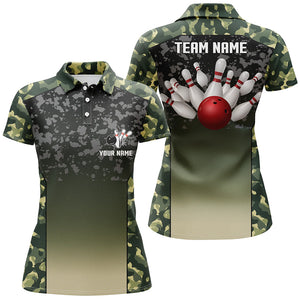 Green camo bowling polo shirts for women custom team shirts bowling jerseys, gifts for bowlers NQS6939