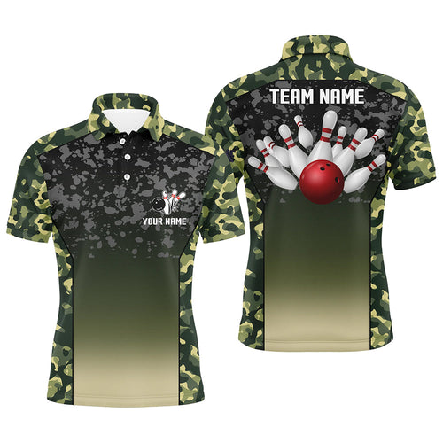 Green camo bowling polo shirts for men custom team shirts bowling jerseys, gifts for bowlers NQS6939