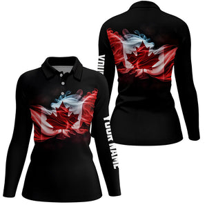 Women golf polo shirts custom smoke Canadian flag patriotic black golf tops for ladies, golfing gifts NQS6485