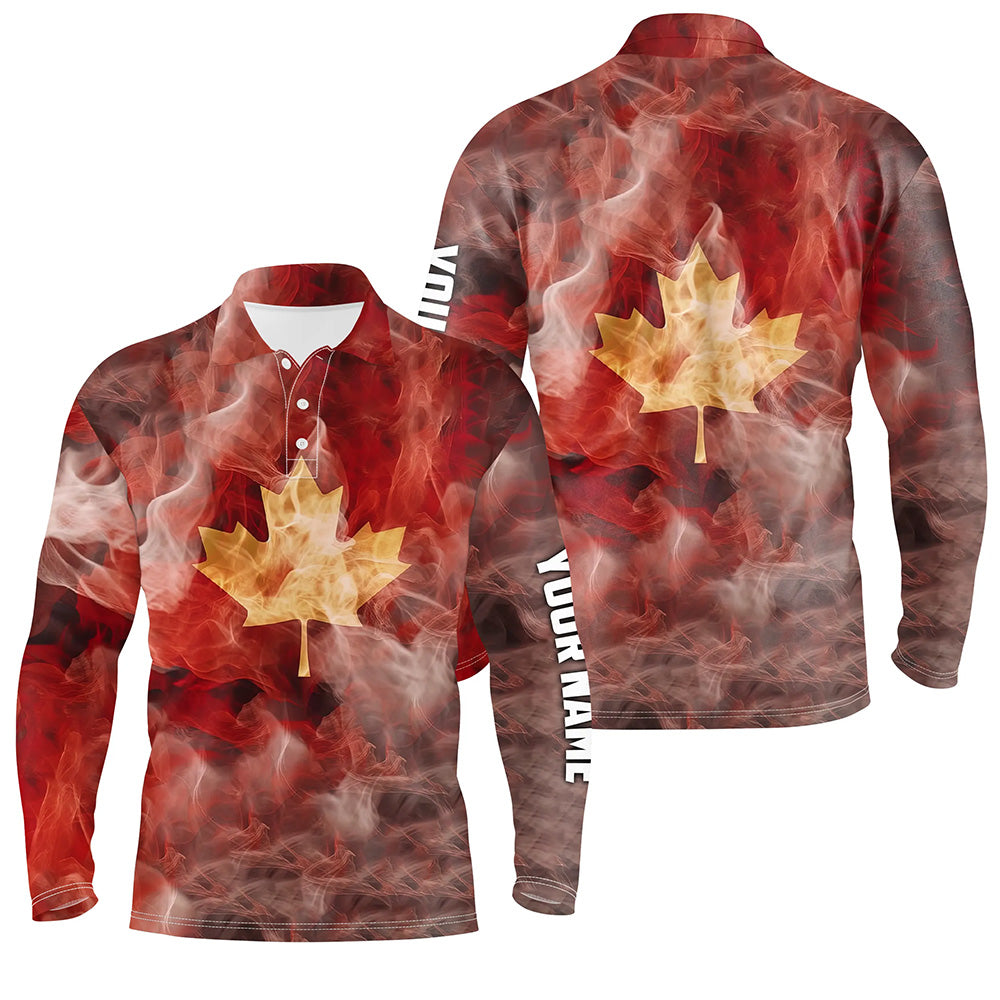 Mens golf polo shirts custom smoke Canadian flag patriotic golf tops for mens, golf gifts for men NQS6486