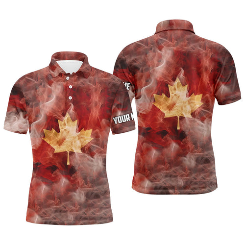 Mens golf polo shirts custom smoke Canadian flag patriotic golf tops for mens, golf gifts for men NQS6486