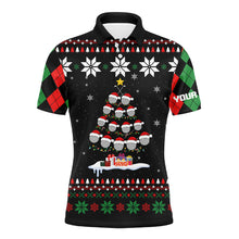 Load image into Gallery viewer, Ugly Christmas argyle pattern Men golf polo shirt custom golf ball christmas tree Xmas Gift For Golfer NQS6751