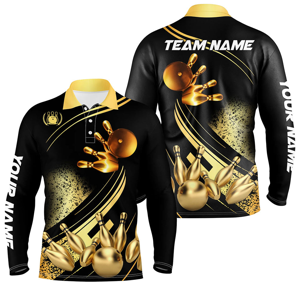Black and Gold Mens Bowling polo shirts custom bowling apparel team bo ...
