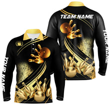 Load image into Gallery viewer, Black and Gold Mens Bowling polo shirts custom bowling apparel team bowling jerseys, bowling gifts NQS7222