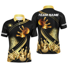 Load image into Gallery viewer, Black and Gold Mens Bowling polo shirts custom bowling apparel team bowling jerseys, bowling gifts NQS7222