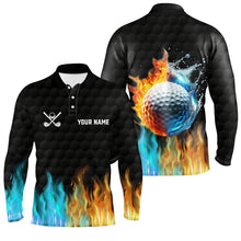 Load image into Gallery viewer, Fire and water golf ball black Mens golf polo shirts custom golf apparel for men, golfing gifts NQS7226