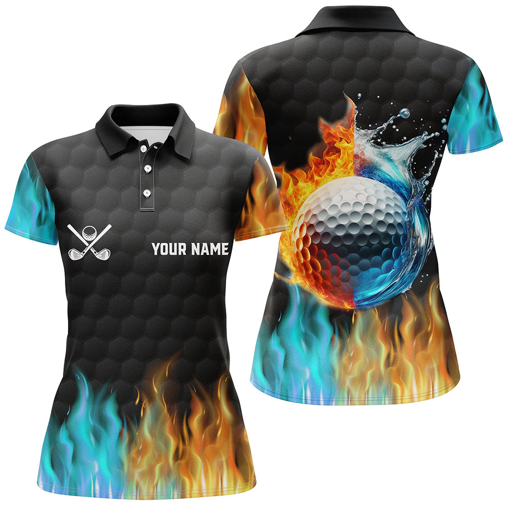 Fire and water golf ball black Womens golf polo shirts custom golf apparel for women NQS7226