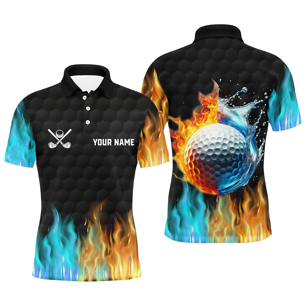 Fire and water golf ball black Mens golf polo shirts custom golf apparel for men, golfing gifts NQS7226