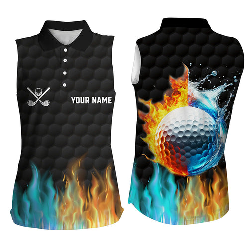 Fire and water golf ball black Womens sleeveless polo shirts custom golf apparel for women NQS7226