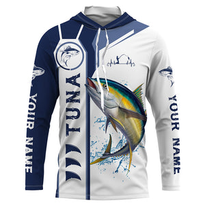 Personalized Tuna fishing UV protection long sleeve fishing shirts, custom Tuna fishing jerseys | Blue NQS5091