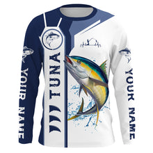 Load image into Gallery viewer, Personalized Tuna fishing UV protection long sleeve fishing shirts, custom Tuna fishing jerseys | Blue NQS5091