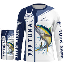 Load image into Gallery viewer, Personalized Tuna fishing UV protection long sleeve fishing shirts, custom Tuna fishing jerseys | Blue NQS5091