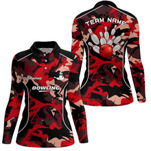 Load image into Gallery viewer, Women bowling polo shirts Custom bowling ball and pins red camo Bowling Team Jersey for women NQS6487