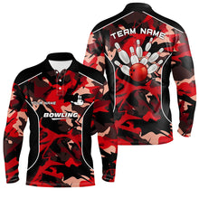 Load image into Gallery viewer, Mens polo bowling shirts Custom bowling ball and pins red camo Bowling Team Jersey for men NQS6487