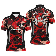 Load image into Gallery viewer, Mens polo bowling shirts Custom bowling ball and pins red camo Bowling Team Jersey for men NQS6487