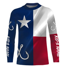 Load image into Gallery viewer, TX Fishing 3D Fish Hook Texas Flag UV protection custom long sleeves shirts UPF 30+ personalized fishing apparel gifts - NQS2284