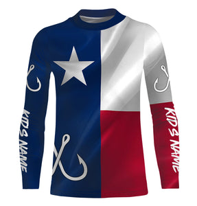 TX Fishing 3D Fish Hook Texas Flag UV protection custom long sleeves shirts UPF 30+ personalized fishing apparel gifts - NQS2284