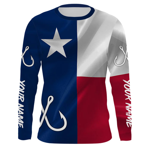 TX Fishing 3D Fish Hook Texas Flag UV protection custom long sleeves shirts UPF 30+ personalized fishing apparel gifts - NQS2284