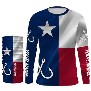 TX Fishing 3D Fish Hook Texas Flag UV protection custom long sleeves shirts UPF 30+ personalized fishing apparel gifts - NQS2284