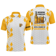 Load image into Gallery viewer, Weekend forecast Golfing with a chance of drinking beer custom name funny mens golf polo shirt NQS4031