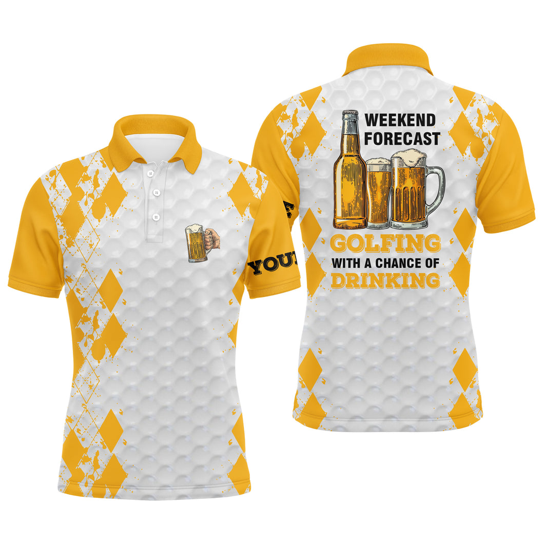 Weekend forecast Golfing with a chance of drinking beer custom name funny mens golf polo shirt NQS4031