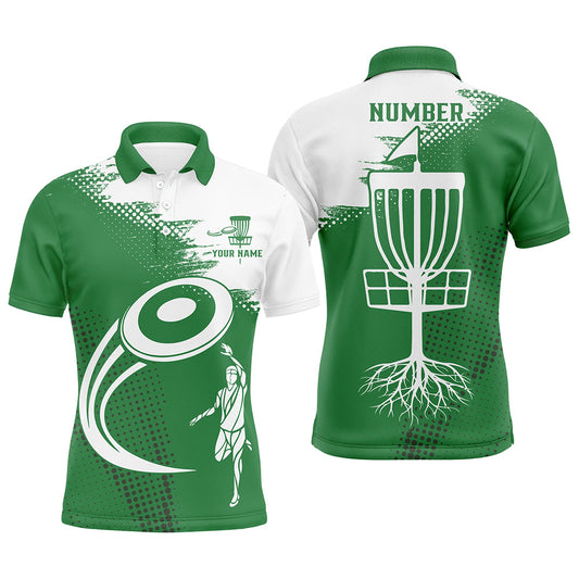 Green and white Mens golf polo shirts custom name and number disc golf basket jerseys apparel NQS7232