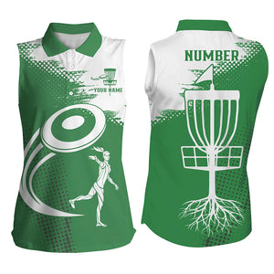 Green and white Womens Sleeveless disc golf polos shirts custom number disc golf basket jersey apparel NQS7232