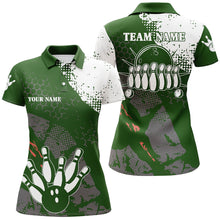 Load image into Gallery viewer, Green and white Women bowling polo shirts Custom retro bowling ball pins bowling team league jerseys NQS6501