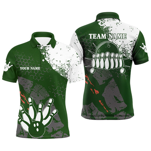 Green and white Mens polo bowling shirts Custom retro bowling ball pins bowling team league jerseys NQS6501